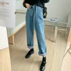 Seam-trim Wide-leg Jeans With Sash
