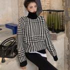 Patterned Turtleneck Sweater Black & White - One Size