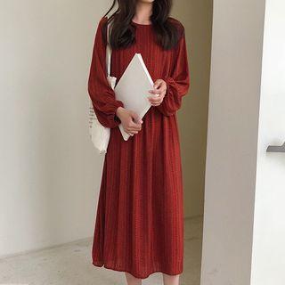 Lantern-sleeve Midi Chiffon Dress