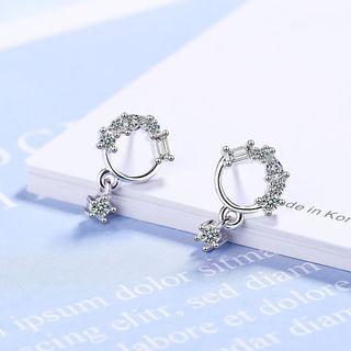 Rhinestone Accent Star Drop Hoop Earrings