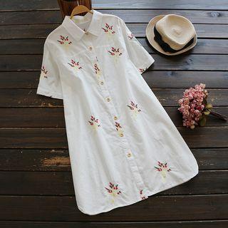 Short-sleeve Embroidery Shirtdress