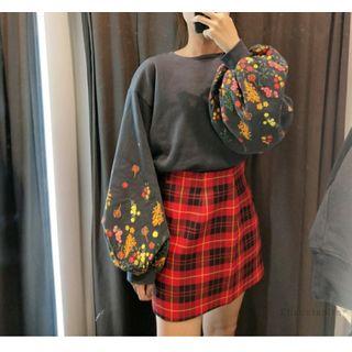 Flower Print Balloon-sleeve Pullover