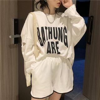 Lettering Print Cutout Sweatshirt / Sweatshorts