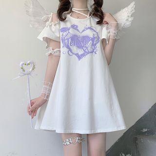 Short-sleeve Cold-shoulder Print Dress