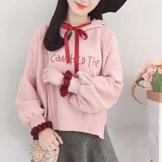 Lettering Embroidered Hooded Sweater