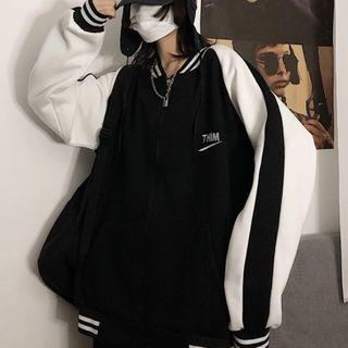 Color Block Paneled Baseball Jacket