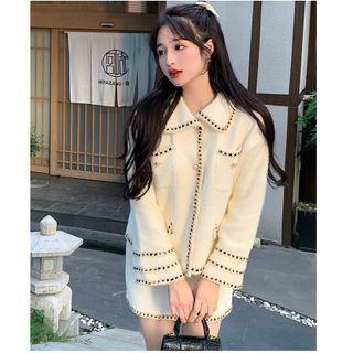 Contrast Trim Collared Jacket / Mini A-line Skirt