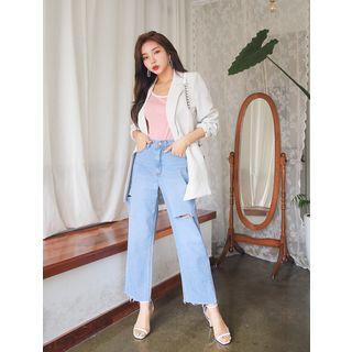 Plus Size Slit Wide-leg Frayed Jeans
