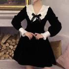 Long-sleeve Frill Trim Sailor Collar Mini A-line Dress