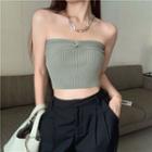 Ribbed Knit Tube Top Grayish Green - One Size