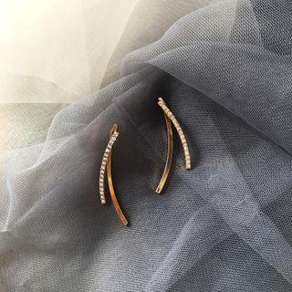 Rhinestone Curve Stud Earring 1 Pair - Rhinestone Curve S925 Sterling Silver Earring - Gold - One Size