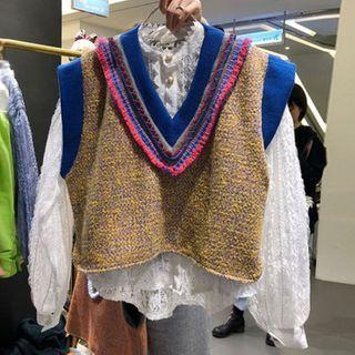 Color Block Cropped Sweater Vest