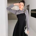 Buckled Cropped Sweatshirt / Spaghetti Strap Midi A-line Skirt