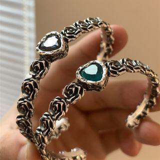 Heart Rhinestone Rose Alloy Open Bangle