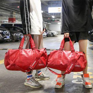 Faux Leather Lettering Duffle Bag