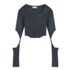Fluffy Cut-out Cropped Sweater Gray - One Size