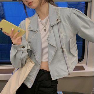 Denim Biker Jacket Pale Blue - One Size