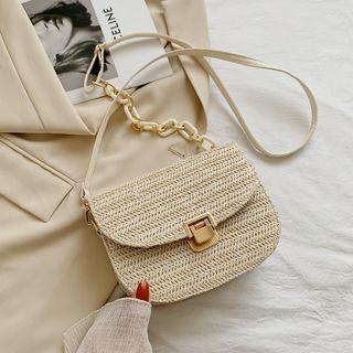 Woven Flap Chain Crossbody Bag