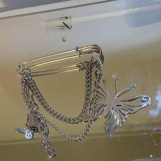 Butterfly Chain Safety Pin Brooch 1 Pc - Butterfly Chain Safety Pin Brooch - Silver - One Size