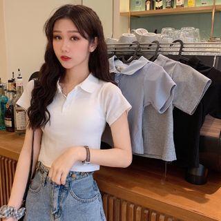 Short-sleeve Plain Cropped Polo Shirt