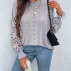 Plain Crew-neck Long Sleeve Cut-out Sweater