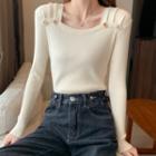 Knitted Plain Square-neck Top