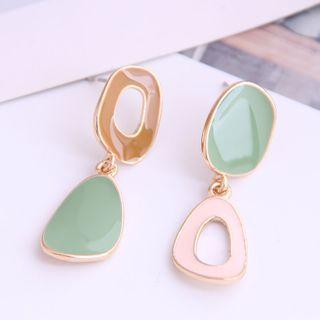 Non-matching Glaze Dangle Earring 1 Pair - Green - One Size