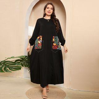 Long-sleeve Printed Maxi Smock Dress