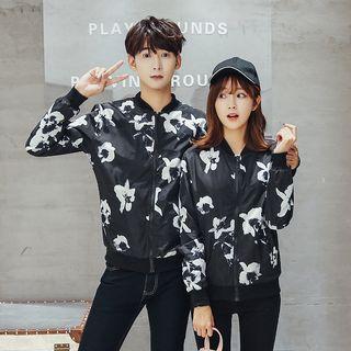 Couple Matching Floral Print Zip Jacket