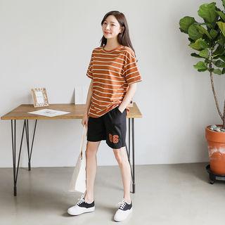 Set: Short-sleeve Stripe T-shirt + Sweat Shorts