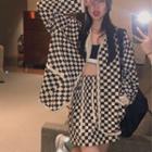 Checkered Jacket / Mini Pencil Skirt