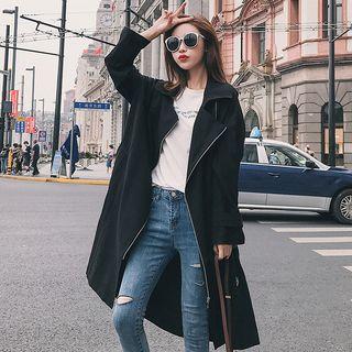 Contrast-trim Long Zip Coat