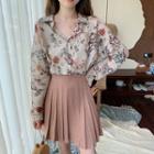 Cardigan / Floral Top / Pleated Skirt