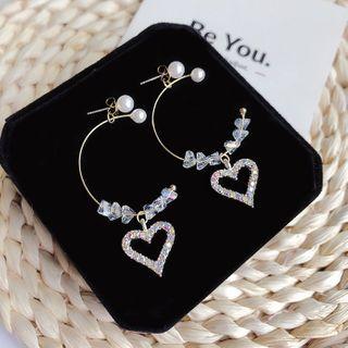 Rhinestone Heart Hoop Earring 1 Pair - As Shown In Figure - One Size