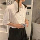 Map-print Short-sleeve Shirt / Frilled Trim Midi Skirt