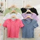 V-neck Short-sleeve Crop T-shirt In 6 Colors