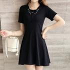 Plain Lace Up Front Short Sleeve Dress