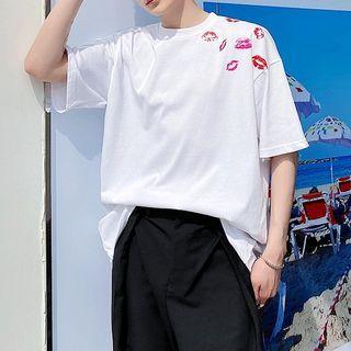 Lips Print Short-sleeve Oversize Tee