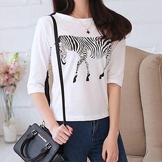 Elbow Sleeve Zebra Print T-shirt