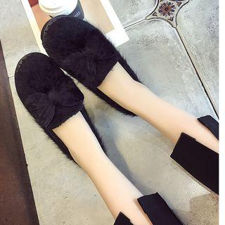Faux-fur Bow-accent Loafers