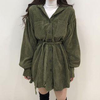 Lantern-sleeve Long Corduroy Shirt
