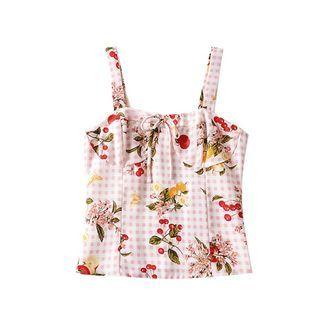Floral Print Check Camisole Top