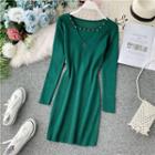 Rhinestone Keyhole Long Sleeve Knit Dress