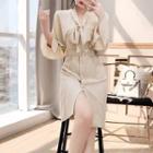 Long-sleeve Single Breasted A-line Dress