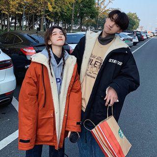 Couple Matching Fleece-lined Lettering Hooded Jacket
