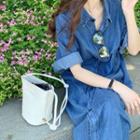 Short-sleeve Loose-fit Denim Shirtdress As Figure - One Size