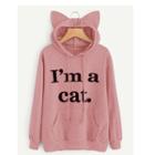 Cat Ear Lettering Hooded Pullover