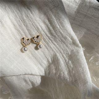 Faux Pearl Heart Dangle Earring 1 Pair - Gold - One Size