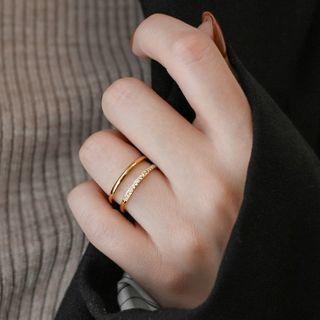 Rhinestone Layered Stainless Steel Ring