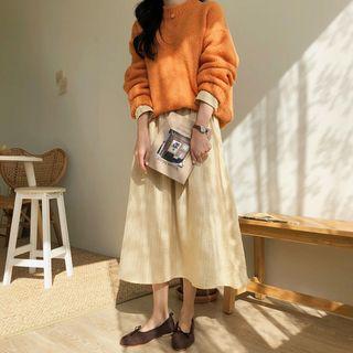 Long-sleeve Midi A-line Dress / Plain Sweater